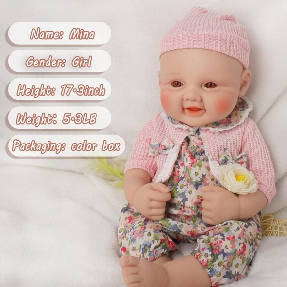 Full Body Platinum Silicone Baby Dolls Smiling Mina-tan Reborn Baby Girl - Picture 4 of 6